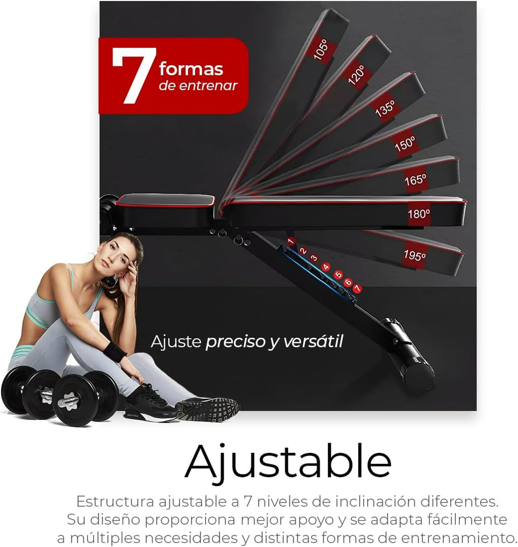 Banco de Pesas Ajustable Raganet 7 Posiciones – Plegable hasta 250 kg | Incluye 2 Ligas