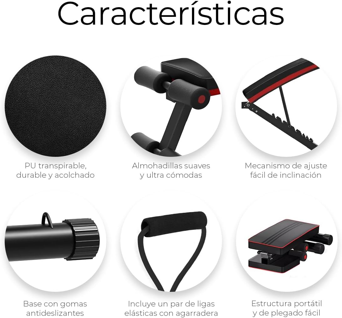 Banco de Pesas Ajustable Raganet 7 Posiciones – Plegable hasta 250 kg | Incluye 2 Ligas