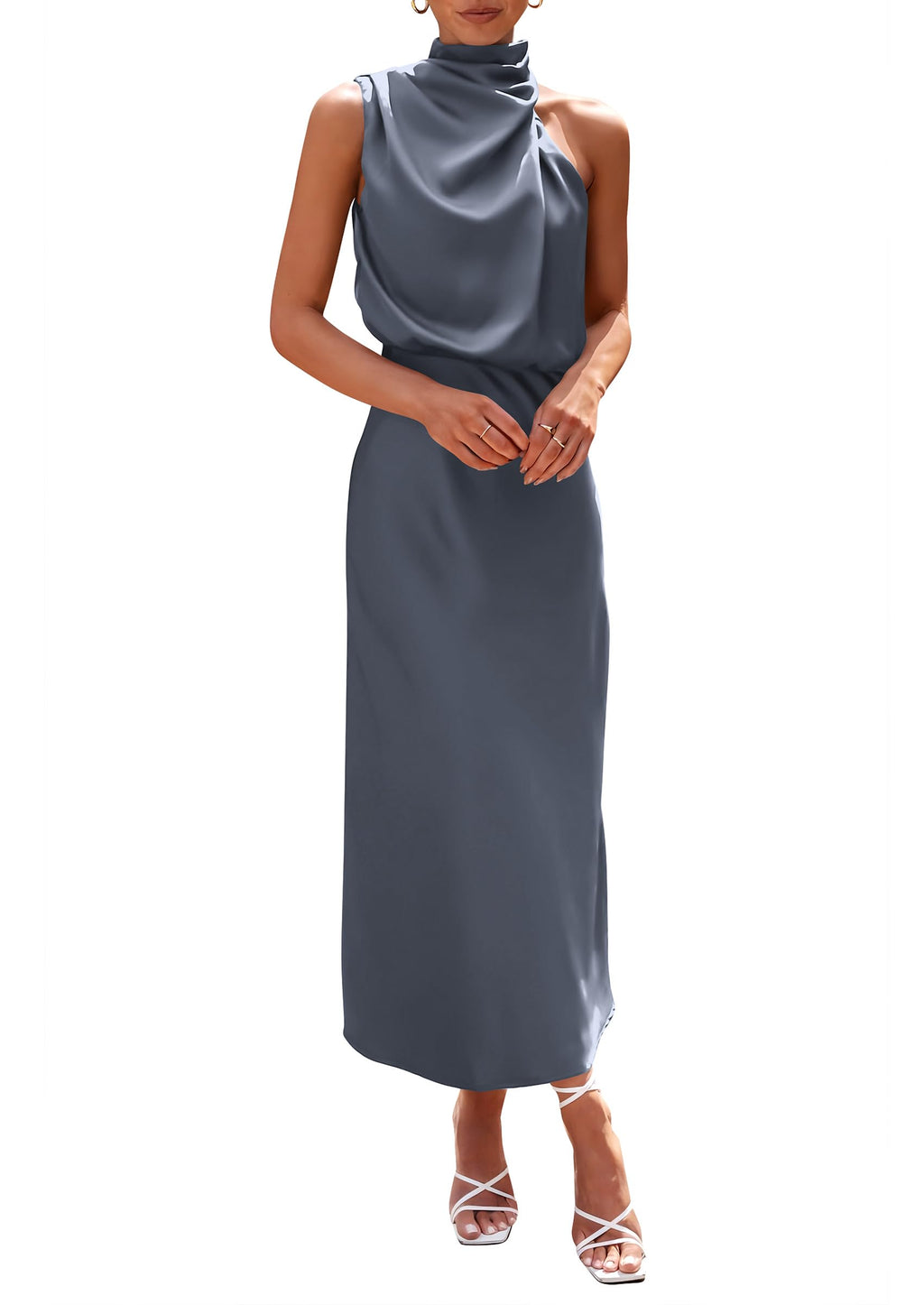 PRETTYGARDEN Vestido largo de satén para mujer, estilo cóctel de verano