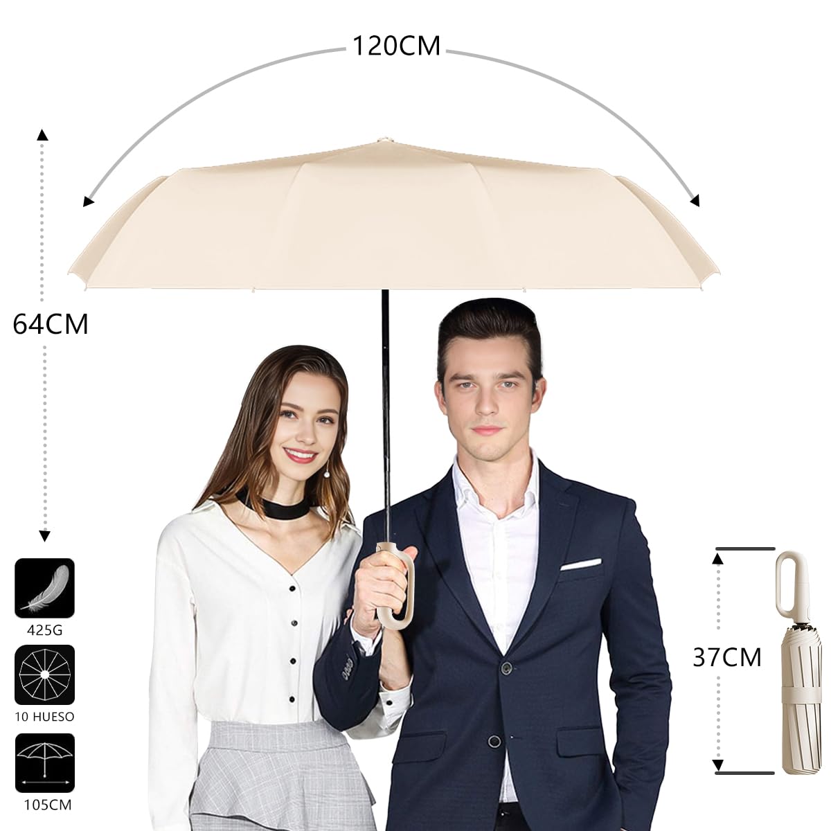 Paraguas Plegable Automático con Hebilla de Anillo, Paraguas de Bolsillo Reforzado, Sombrilla Grande Resistente al Viento, Con 20 Varillas Reflectantes y Protección UV, Para Hombres y Mujeres
