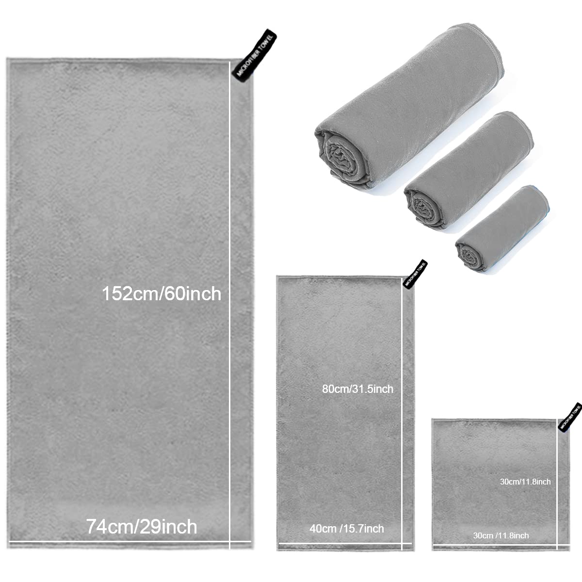 DQST Toalla Microfibra Secado Rápido 3 Pack, Toalla de Viaje Portatil