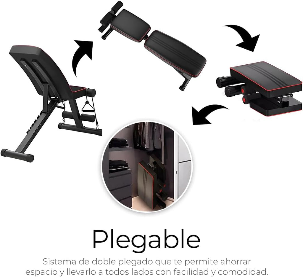 Banco de Pesas Ajustable Raganet 7 Posiciones – Plegable hasta 250 kg | Incluye 2 Ligas