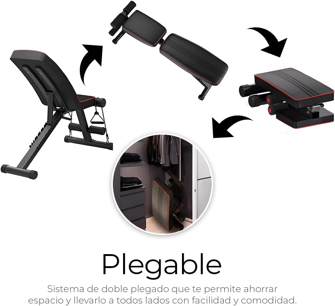 Banco de Pesas Ajustable Raganet 7 Posiciones – Plegable hasta 250 kg | Incluye 2 Ligas