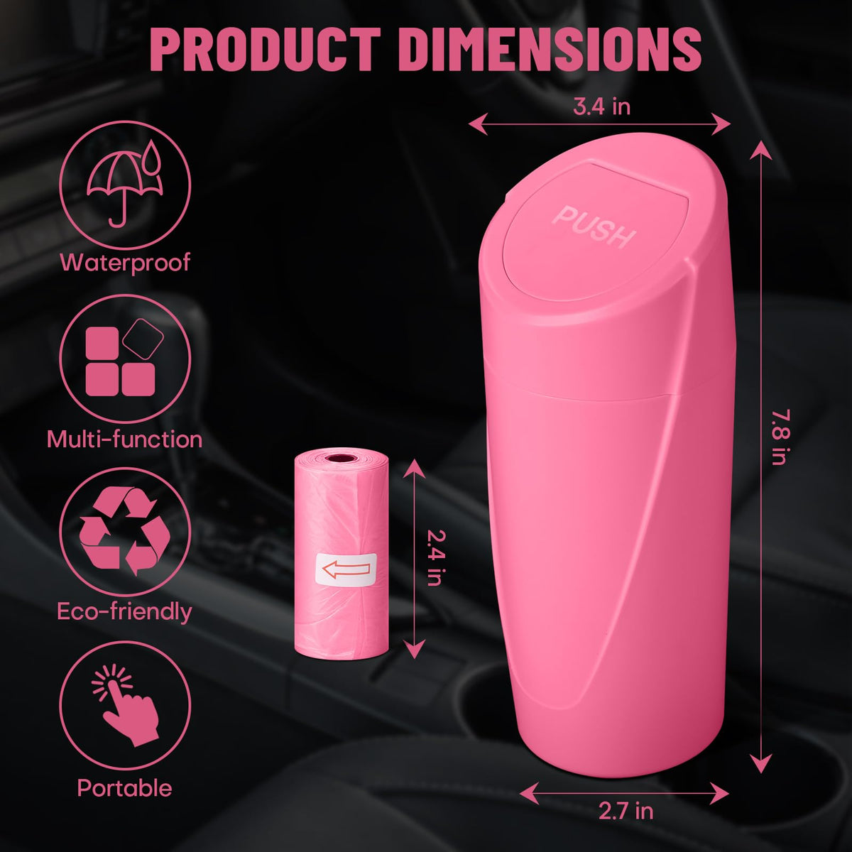 🚗 Bote de Basura para Coche con Tapa — Antiderrames + 20 Bolsas Incluidas