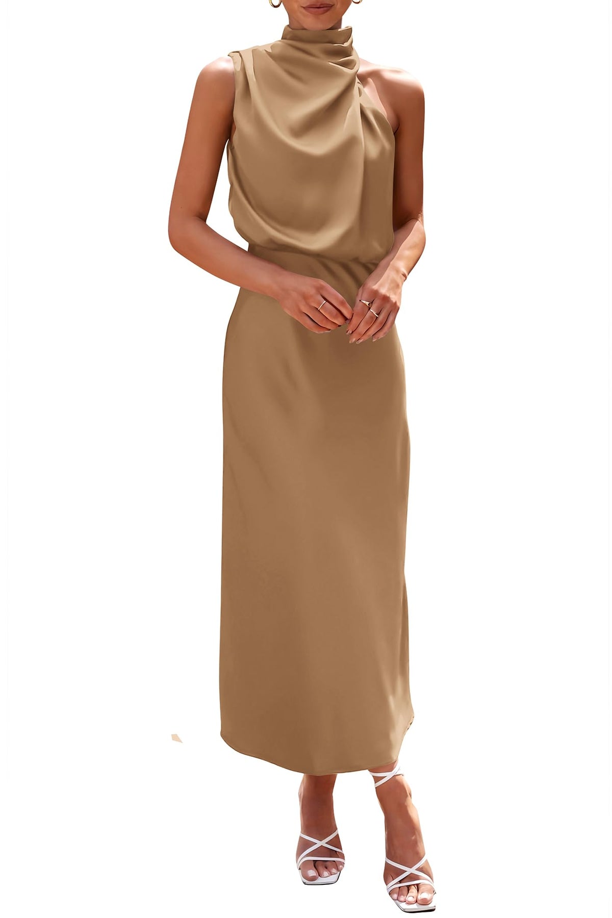 PRETTYGARDEN Vestido largo de satén para mujer, estilo cóctel de verano