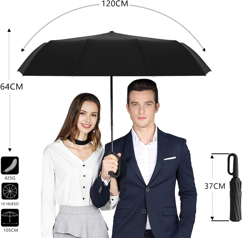 Paraguas Plegable Automático con Hebilla de Anillo, Paraguas de Bolsillo Reforzado, Sombrilla Grande Resistente al Viento, Con 20 Varillas Reflectantes y Protección UV, Para Hombres y Mujeres