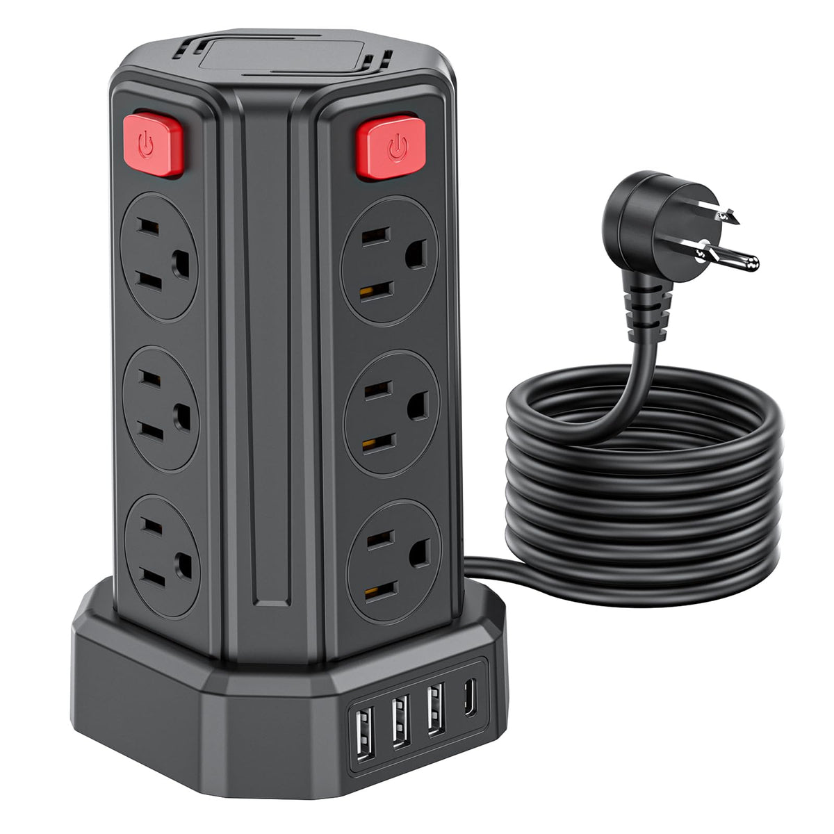 SMALLRT Torre Regleta Multicontacto,3.04M Plana Extension Electrica,Negro