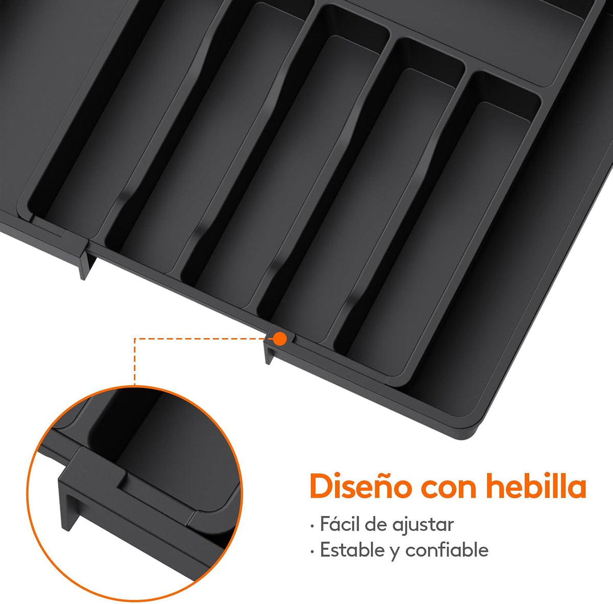 Lifewit Organizador de cubiertos, bandeja extensible para cubiertos, cubertero para cajón de cocina, organizador ajustable y compacto para cucharas, tenedores y cuchillos, grande, negro