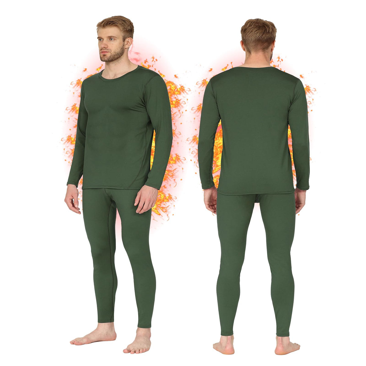 HEROBIKER - Ropa interior térmica ajustada de manga larga para hombres, esquí, invierno, caza, cálido, forro polar, conjunto de camiseta y pantalón