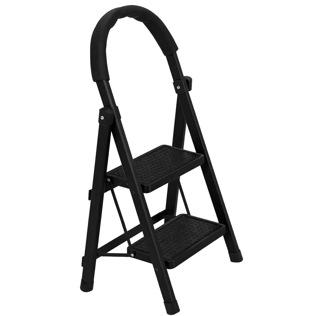 Raganet, Escalera de Tijera de 3 Peldaños, Escalera Tubular, Escalera Plegable Hecha de Acero Inoxidable, Escalones y Patas Antideslizantes, Altura Maxima 111cm Color Blanco (3 Peldaños)