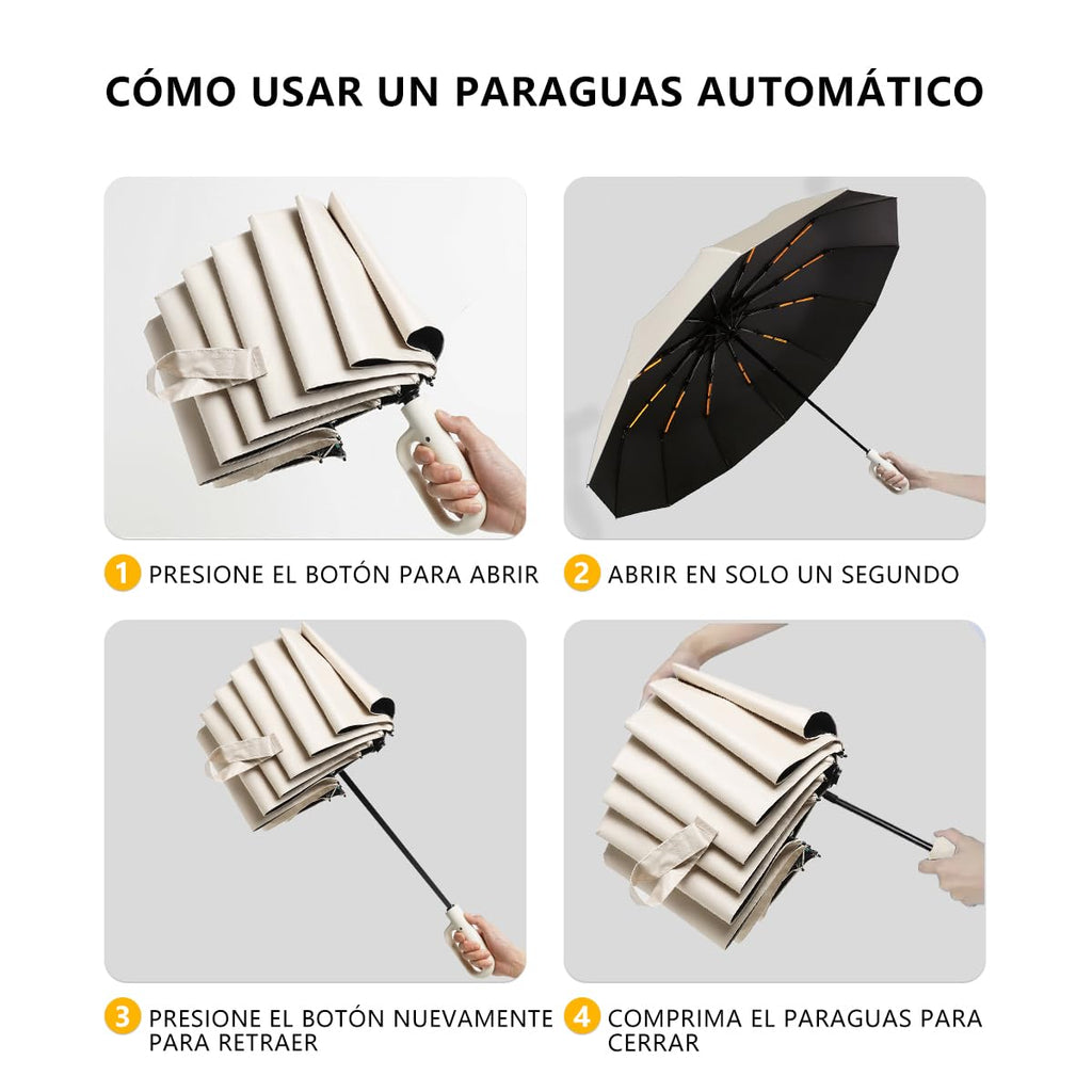 Paraguas Plegable Automático con Hebilla de Anillo, Paraguas de Bolsillo Reforzado, Sombrilla Grande Resistente al Viento, Con 20 Varillas Reflectantes y Protección UV, Para Hombres y Mujeres