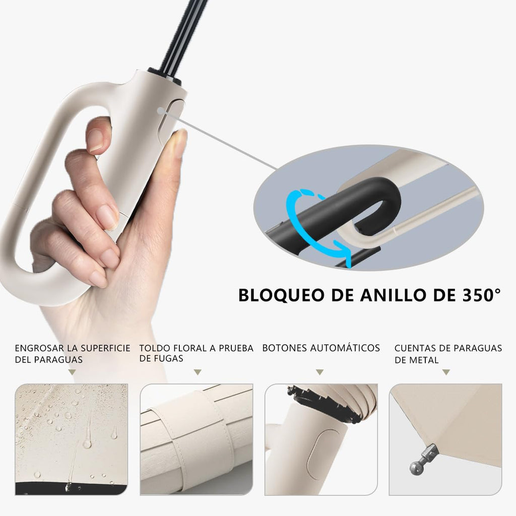 Paraguas Plegable Automático con Hebilla de Anillo, Paraguas de Bolsillo Reforzado, Sombrilla Grande Resistente al Viento, Con 20 Varillas Reflectantes y Protección UV, Para Hombres y Mujeres