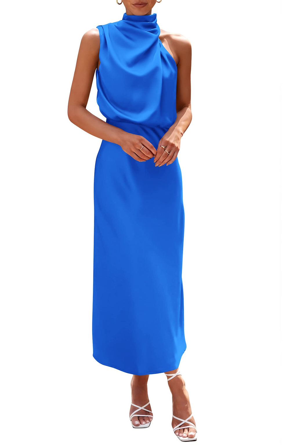 PRETTYGARDEN Vestido largo de satén para mujer, estilo cóctel de verano
