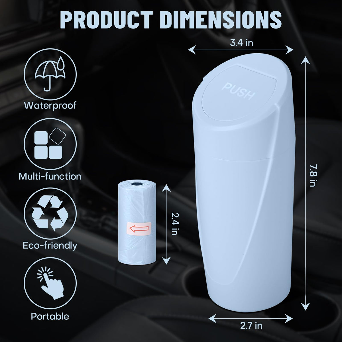 🚗 Bote de Basura para Coche con Tapa — Antiderrames + 20 Bolsas Incluidas