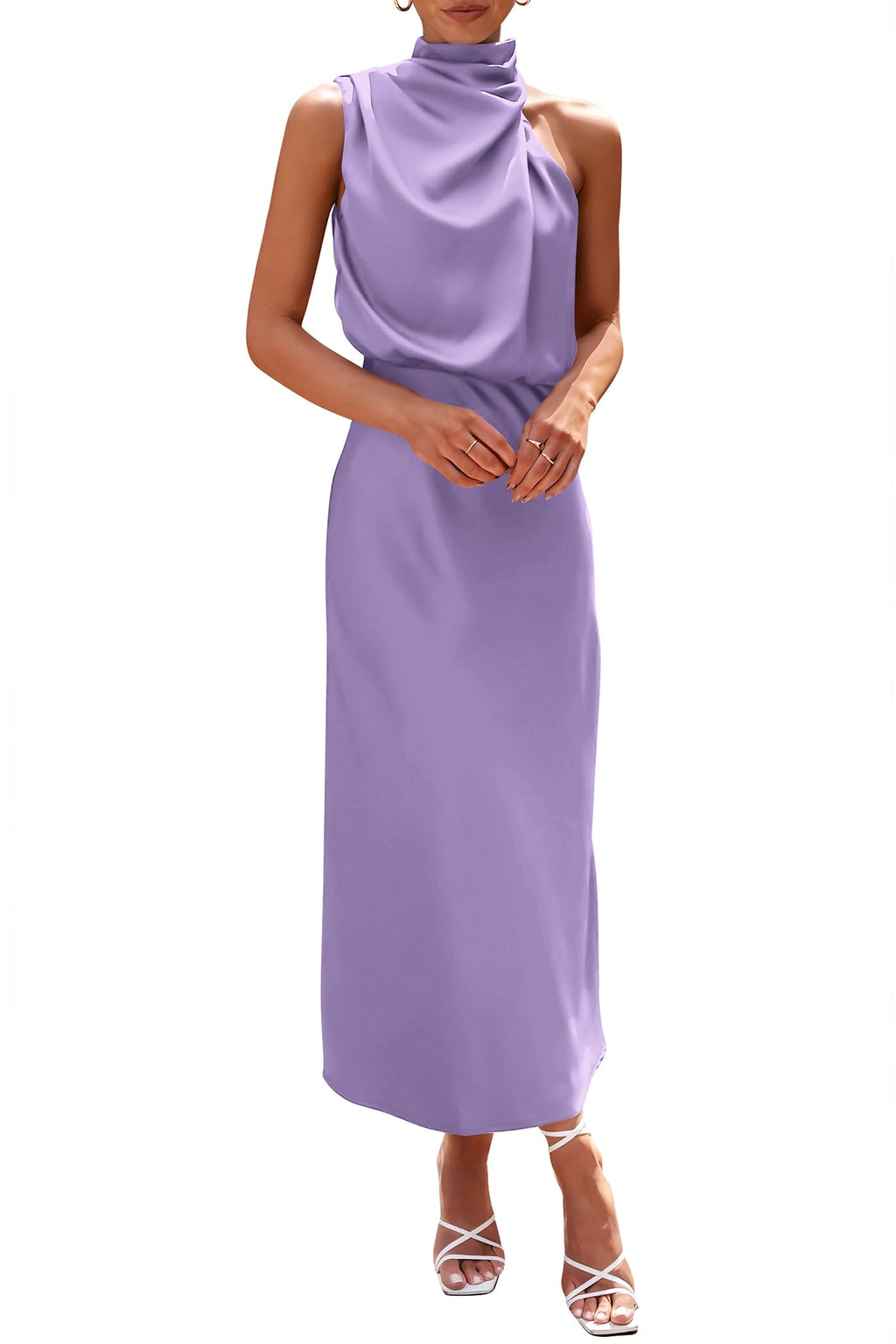 PRETTYGARDEN Vestido largo de satén para mujer, estilo cóctel de verano