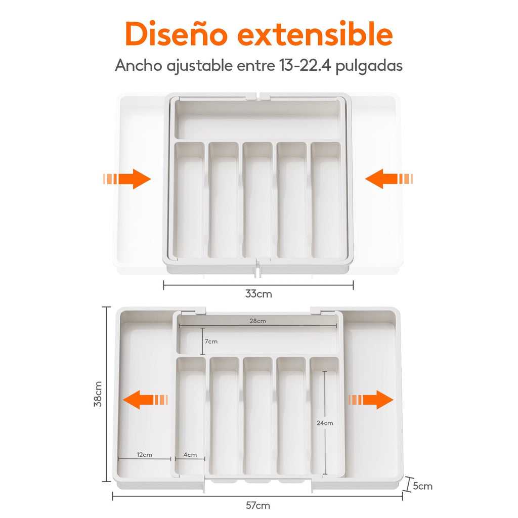 Lifewit Organizador de cubiertos, bandeja extensible para cubiertos, cubertero para cajón de cocina, organizador ajustable y compacto para cucharas, tenedores y cuchillos, grande, negro