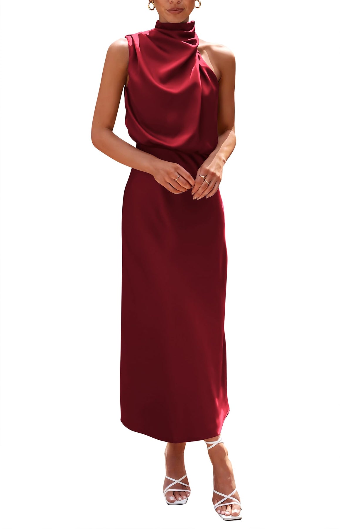 PRETTYGARDEN Vestido largo de satén para mujer, estilo cóctel de verano
