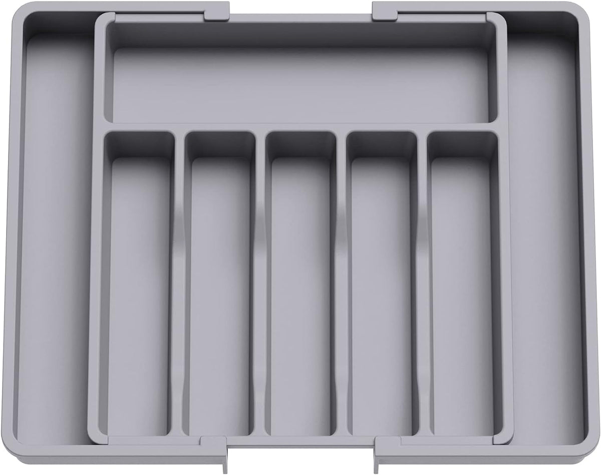 Lifewit Organizador de Cubiertos, Bandeja para Cubiertos Extensible, Cubertero para Cajón para Menaje, Organizador de Cubertería Ajustable y Compacto para Cucharas Tenedores Cuchillos, Grande, Negro