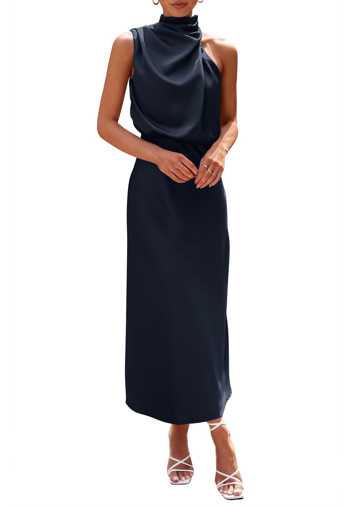 PRETTYGARDEN Vestido largo de satén para mujer, estilo cóctel de verano