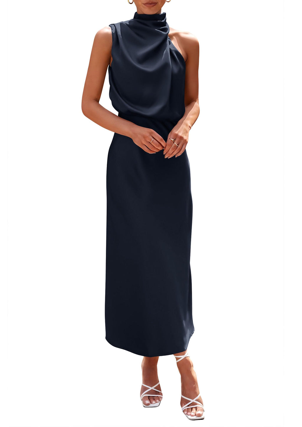 PRETTYGARDEN Vestido largo de satén para mujer, estilo cóctel de verano