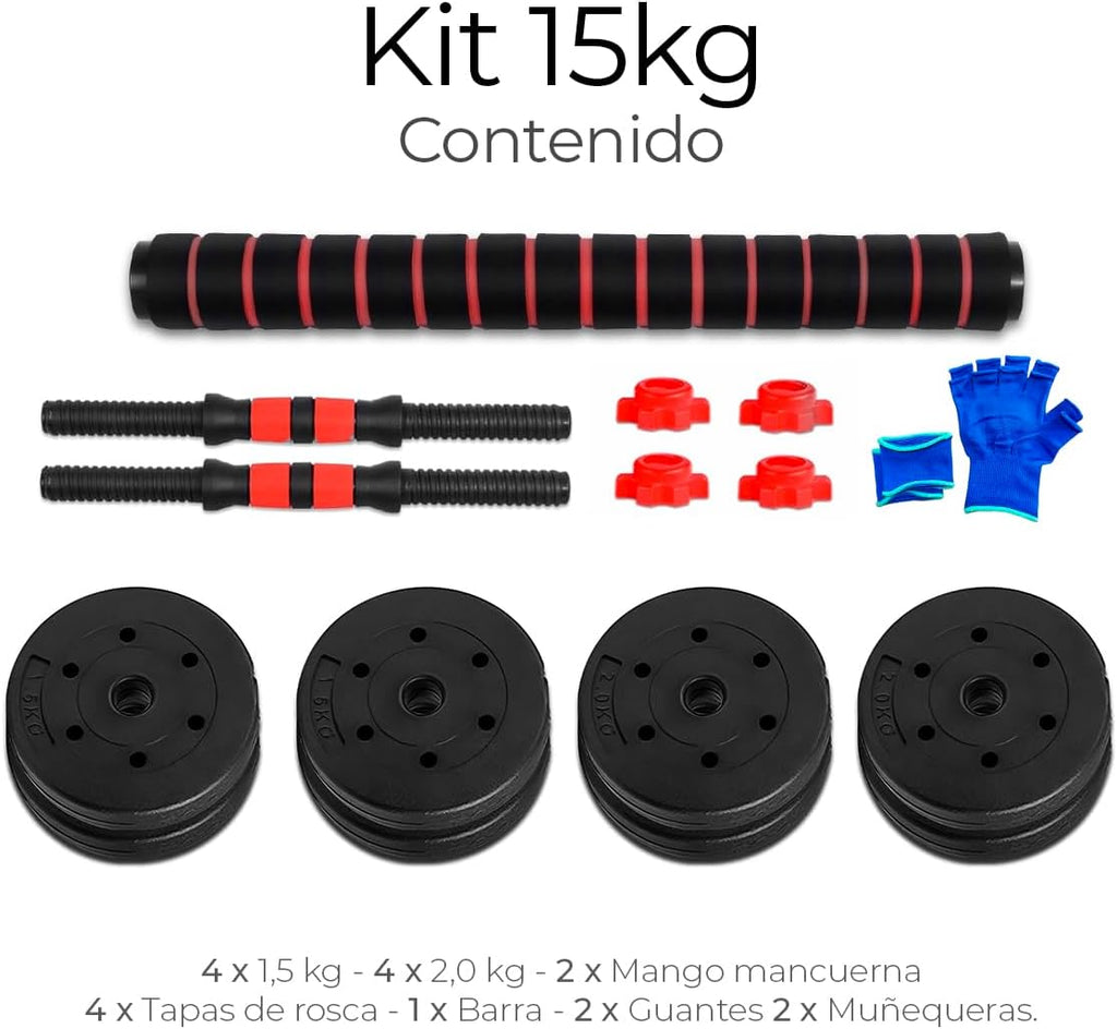 Kit de Pesas Ajustables 3 en 1 Raganet – Mancuernas + Barra | Incluye Guantes de Gym