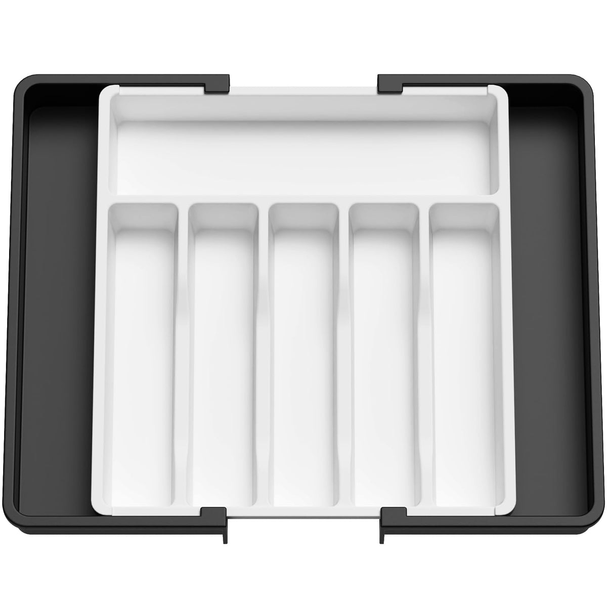 Lifewit Organizador de Cubiertos, Bandeja para Cubiertos Extensible, Cubertero para Cajón para Menaje, Organizador de Cubertería Ajustable y Compacto para Cucharas Tenedores Cuchillos, Grande, Negro