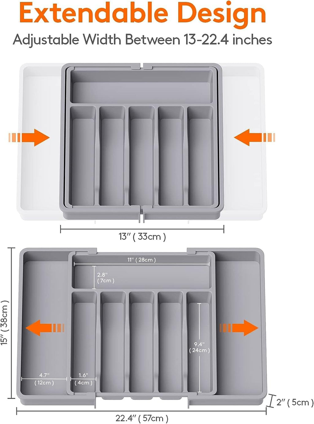 Lifewit Organizador de cubiertos, bandeja extensible para cubiertos, cubertero para cajón de cocina, organizador ajustable y compacto para cucharas, tenedores y cuchillos, grande, negro