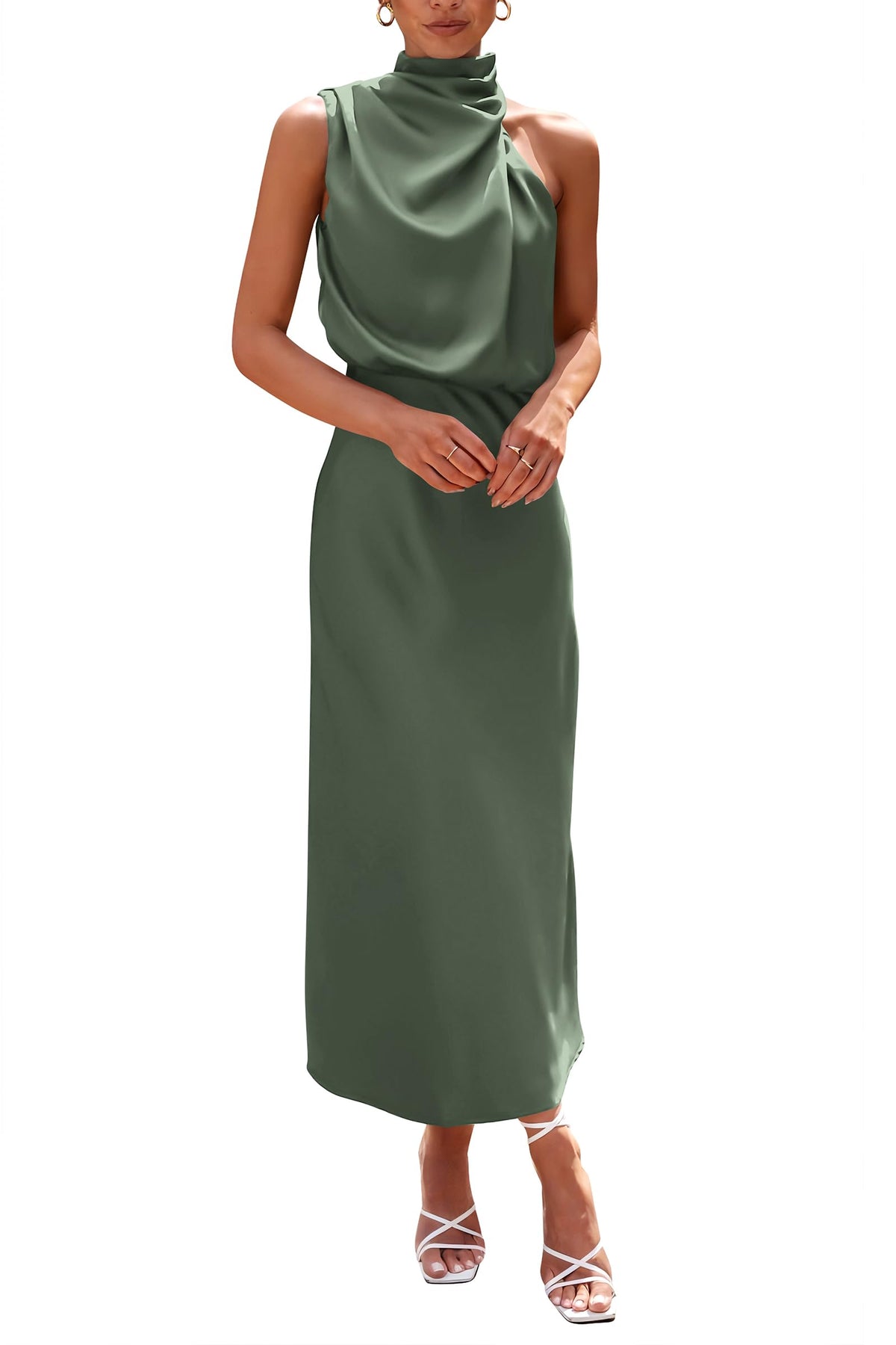 PRETTYGARDEN Vestido largo de satén para mujer, estilo cóctel de verano