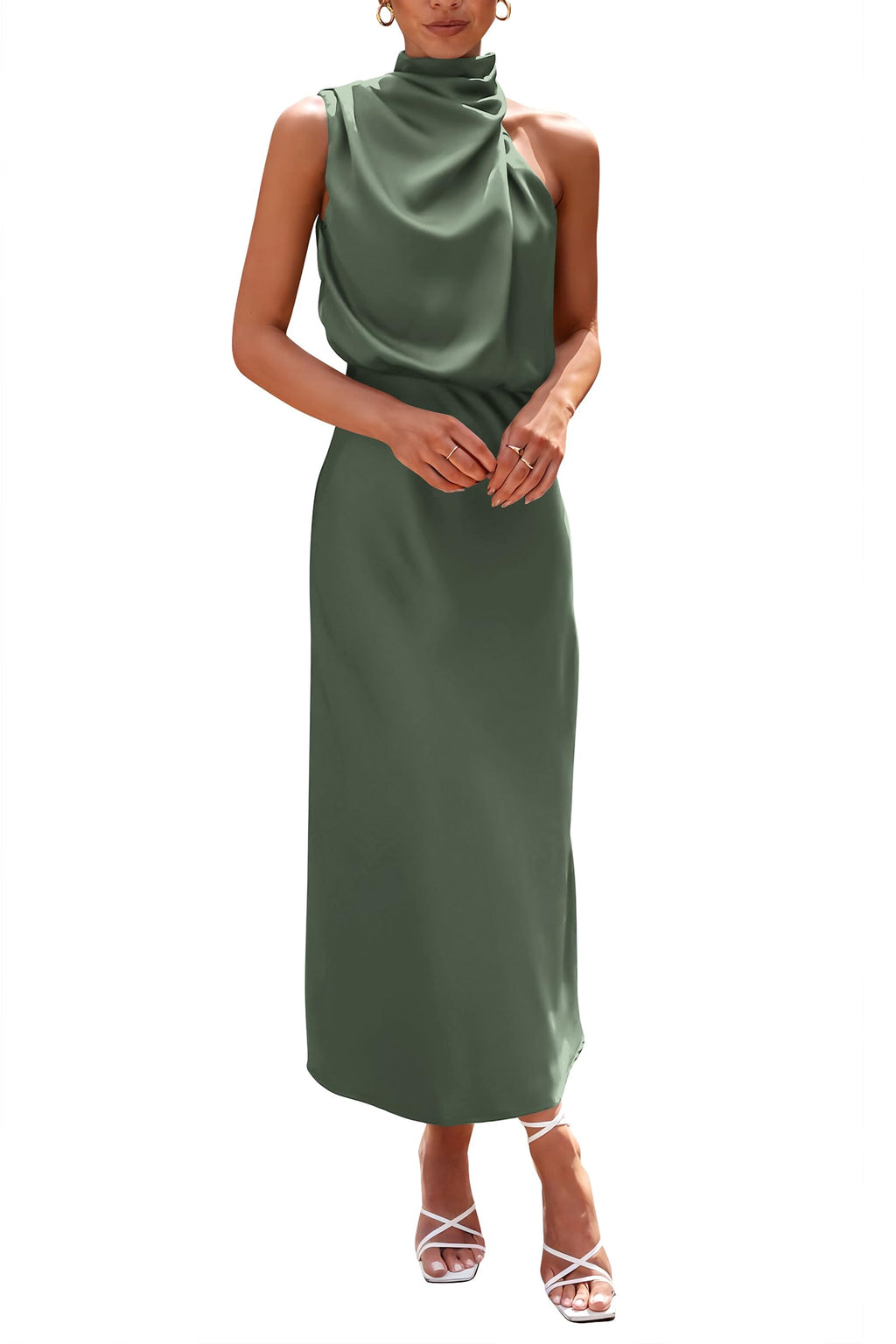 PRETTYGARDEN Vestido largo de satén para mujer, estilo cóctel de verano