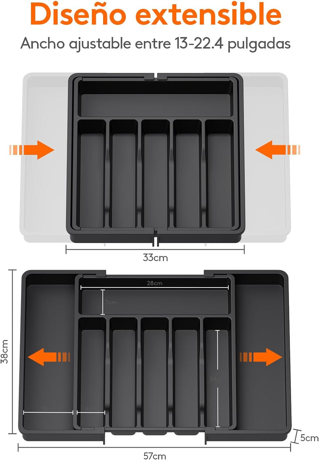 Lifewit Organizador de cubiertos, bandeja extensible para cubiertos, cubertero para cajón de cocina, organizador ajustable y compacto para cucharas, tenedores y cuchillos, grande, negro