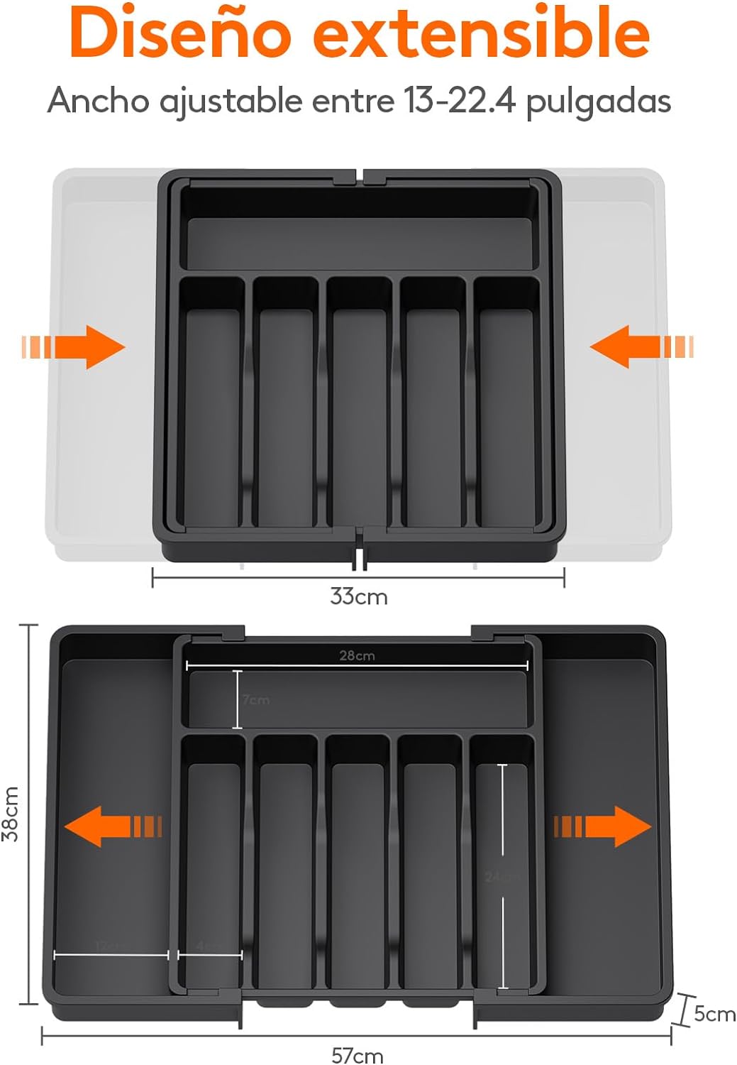 Lifewit Organizador de cubiertos, bandeja extensible para cubiertos, cubertero para cajón de cocina, organizador ajustable y compacto para cucharas, tenedores y cuchillos, grande, negro