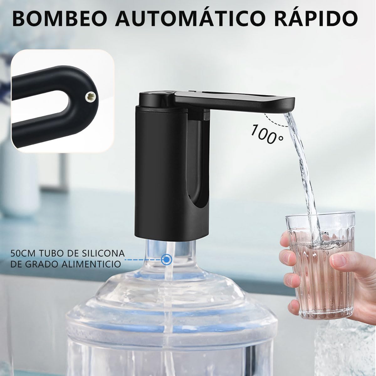 Dispensador de Agua Garrafón Plegable con 3 Modos y Luz LED, Bomba de Agua de Inalámbrica Recargable Portátil, Despachador de Agua Automático Rápido para Botellas de Galón de 4.5L a 20L