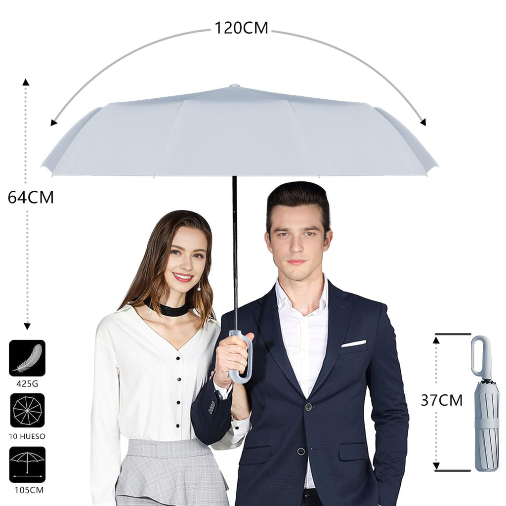 Paraguas Plegable Automático con Hebilla de Anillo, Paraguas de Bolsillo Reforzado, Sombrilla Grande Resistente al Viento, Con 20 Varillas Reflectantes y Protección UV, Para Hombres y Mujeres