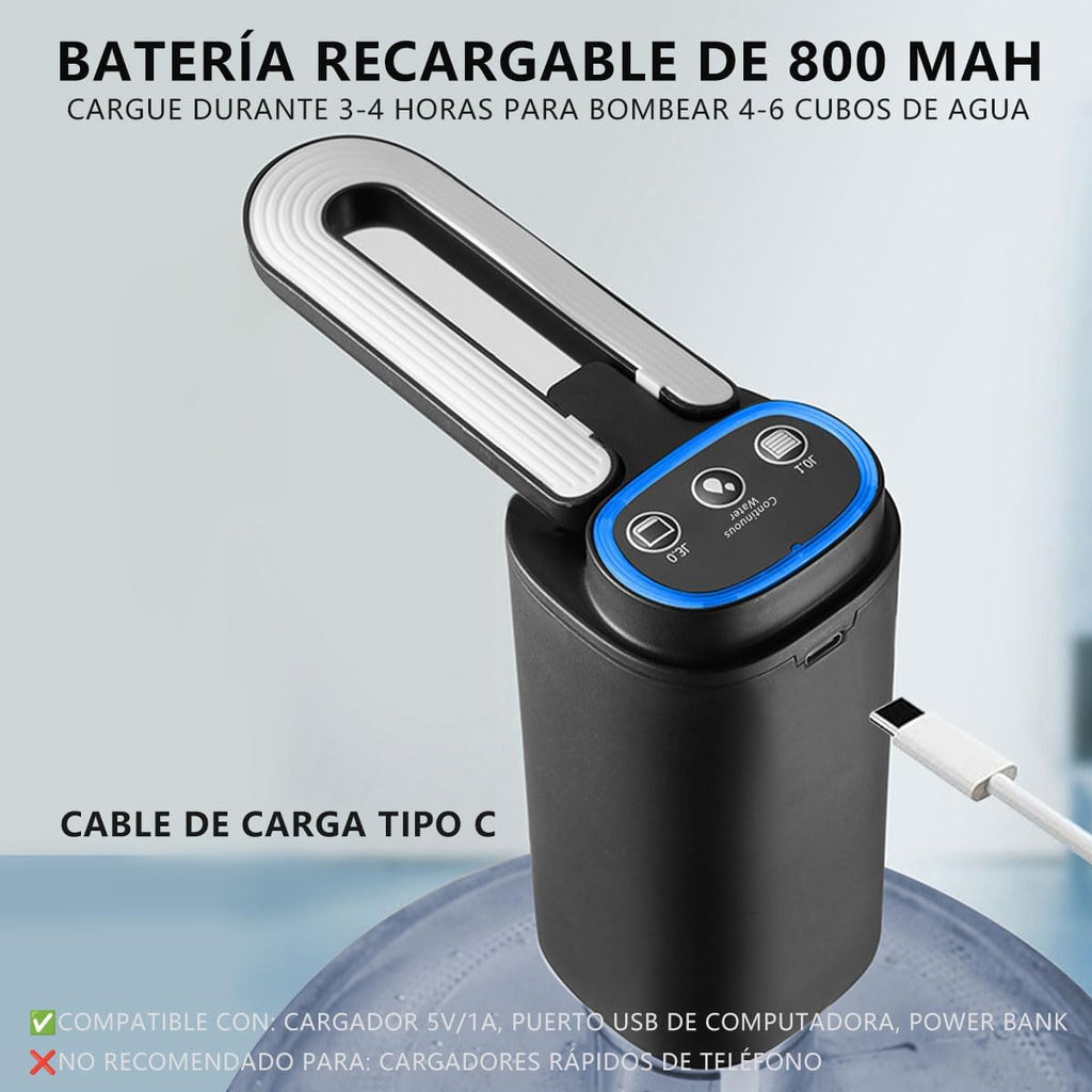 Dispensador de Agua Garrafón Plegable con 3 Modos y Luz LED, Bomba de Agua de Inalámbrica Recargable Portátil, Despachador de Agua Automático Rápido para Botellas de Galón de 4.5L a 20L