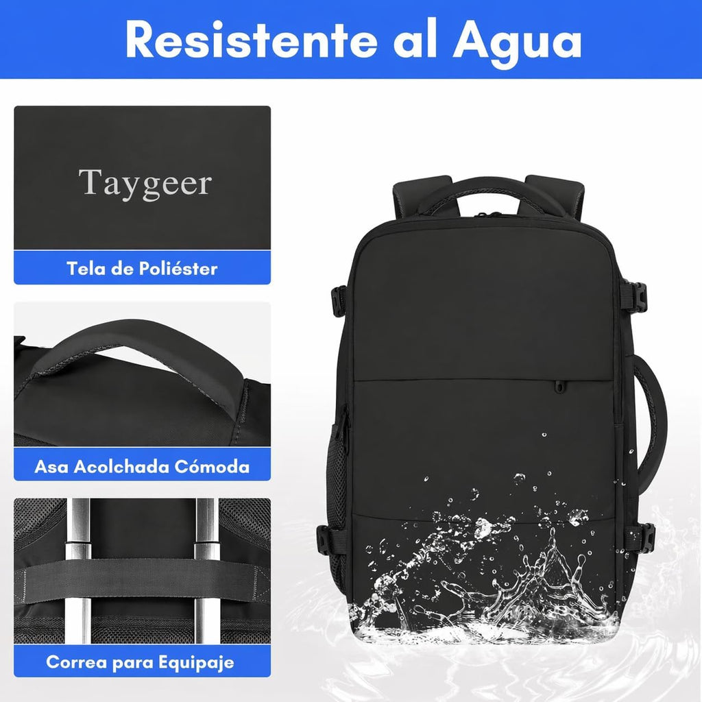 Mochila de viaje Taygeer de 35L, 10 kg para avión, para hombre y mujer, negra