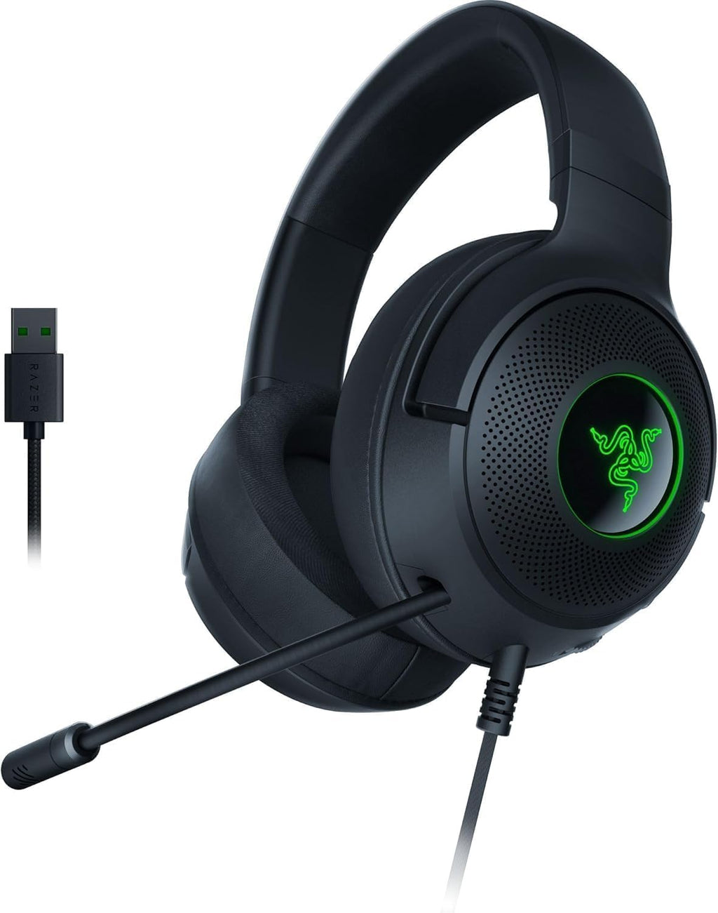 Razer Kraken V3 X - Auriculares para juegos con cable: sonido envolvente 7.1 - Controladores Triforce de 40 mm - Micrófono cardioide plegable HyperClear - Iluminación Chroma RGB - para PC - Negro