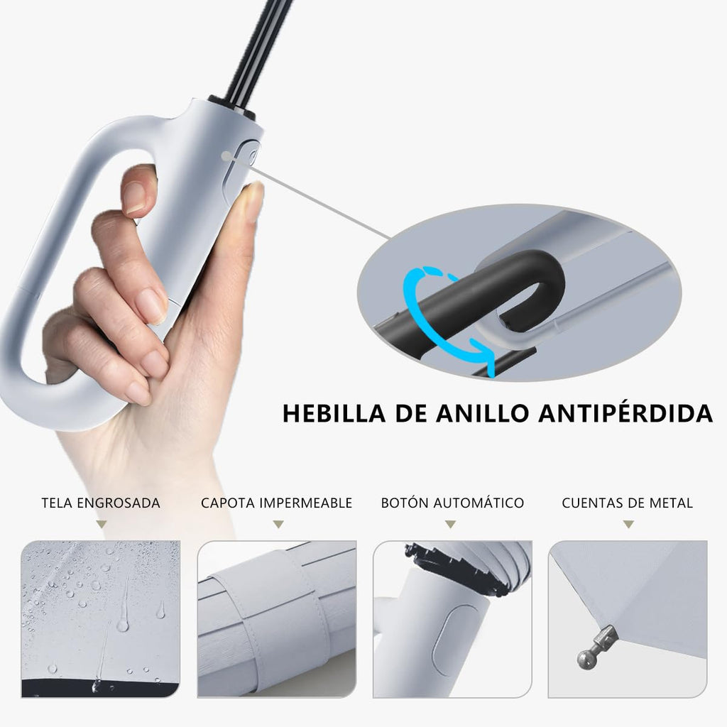 Paraguas Plegable Automático con Hebilla de Anillo, Paraguas de Bolsillo Reforzado, Sombrilla Grande Resistente al Viento, Con 20 Varillas Reflectantes y Protección UV, Para Hombres y Mujeres