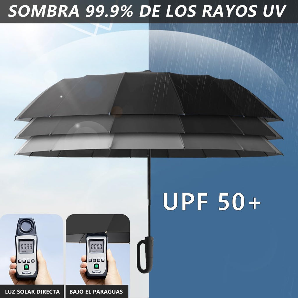 Paraguas Plegable Automático con Hebilla de Anillo, Paraguas de Bolsillo Reforzado, Sombrilla Grande Resistente al Viento, Con 20 Varillas Reflectantes y Protección UV, Para Hombres y Mujeres
