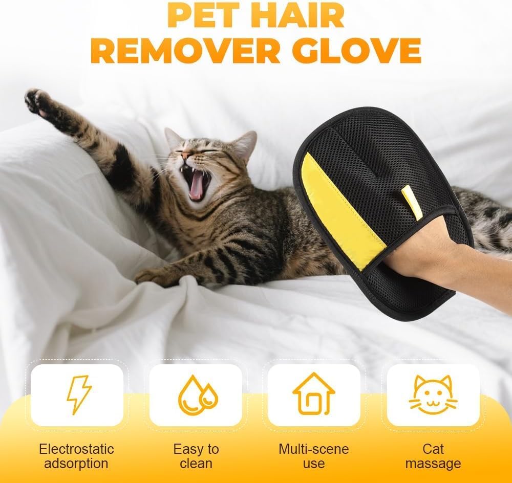 Guante de aseo para mascotas, guante quitapelo para perros y gatos - Mejorado, reutilizable y con electrostaticidad, eliminador de pelo para ropa, sofás, alfombras y asientos de coche (3 unidades)