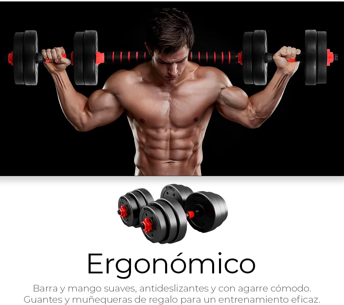 Kit de Pesas Ajustables 3 en 1 Raganet – Mancuernas + Barra | Incluye Guantes de Gym