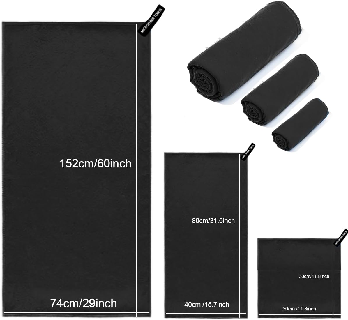 DQST Toalla Microfibra Secado Rápido 3 Pack, Toalla de Viaje Portatil