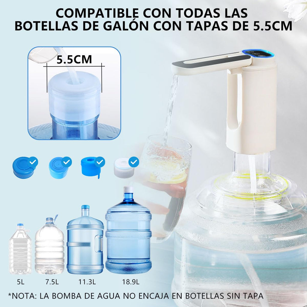 Dispensador de Agua Garrafón Plegable con 3 Modos y Luz LED, Bomba de Agua de Inalámbrica Recargable Portátil, Despachador de Agua Automático Rápido para Botellas de Galón de 4.5L a 20L