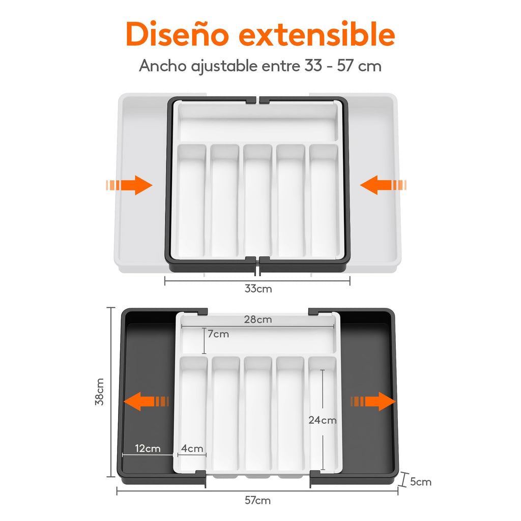 Lifewit Organizador de cubiertos, bandeja extensible para cubiertos, cubertero para cajón de cocina, organizador ajustable y compacto para cucharas, tenedores y cuchillos, grande, negro