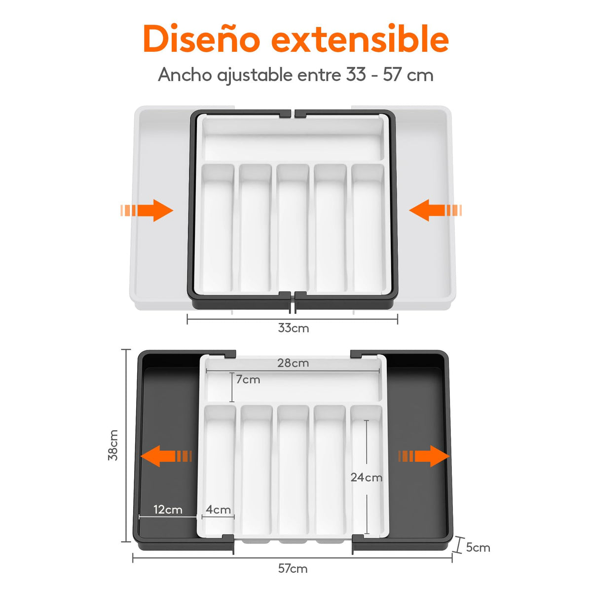 Lifewit Organizador de cubiertos, bandeja extensible para cubiertos, cubertero para cajón de cocina, organizador ajustable y compacto para cucharas, tenedores y cuchillos, grande, negro