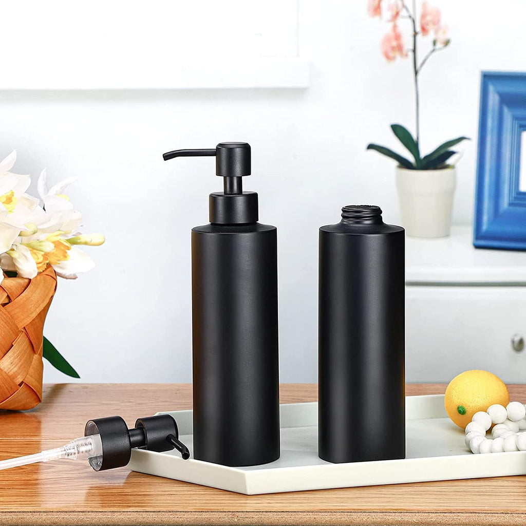 Timotech Dispensador de jabón de Acero Inoxidable de 12 onzas (2 Piezas) Dispensador de Jabón de Metal Negro Mate, Dispensador de jabón con Bomba, Contenedor de jabón para Cocina y baño