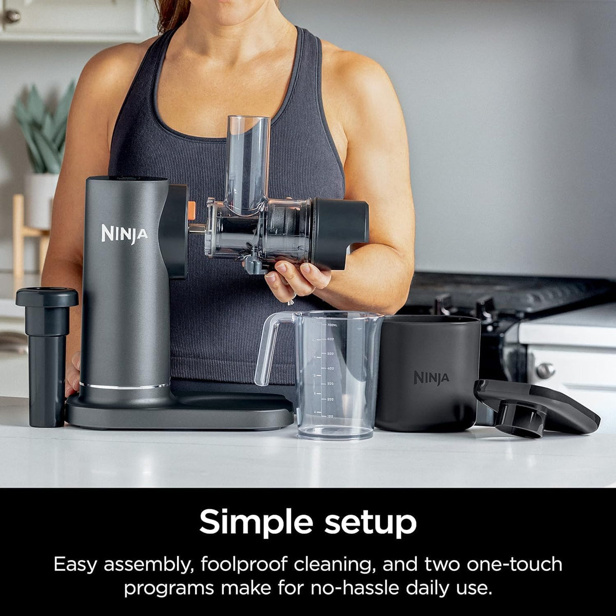 Ninja, Extractor de Jugos Prensado en Frío, Tecnología Neverclog y Antigoteo, 2 Filtros, 2 Programas, Jarra y Contenedor de Pulpa (Reacondicionado)