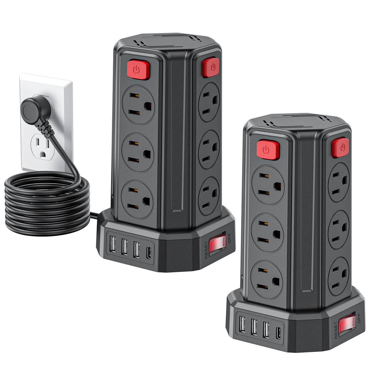 SMALLRT Torre Regleta Multicontacto,3.04M Plana Extension Electrica,Negro
