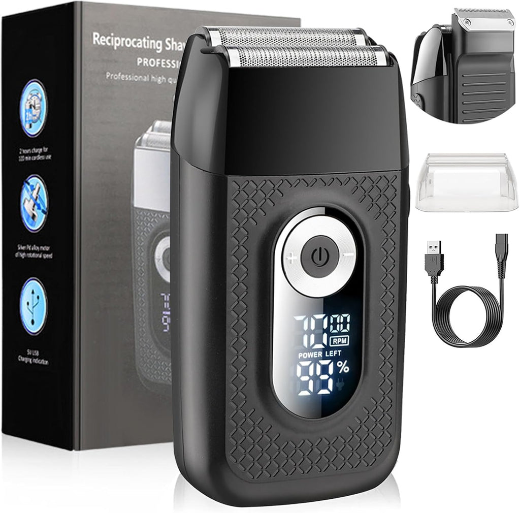 Afeitadora Eléctrica 2 en 1 para Hombre | Recargable USB, Resistente al Agua, 3 Velocidades