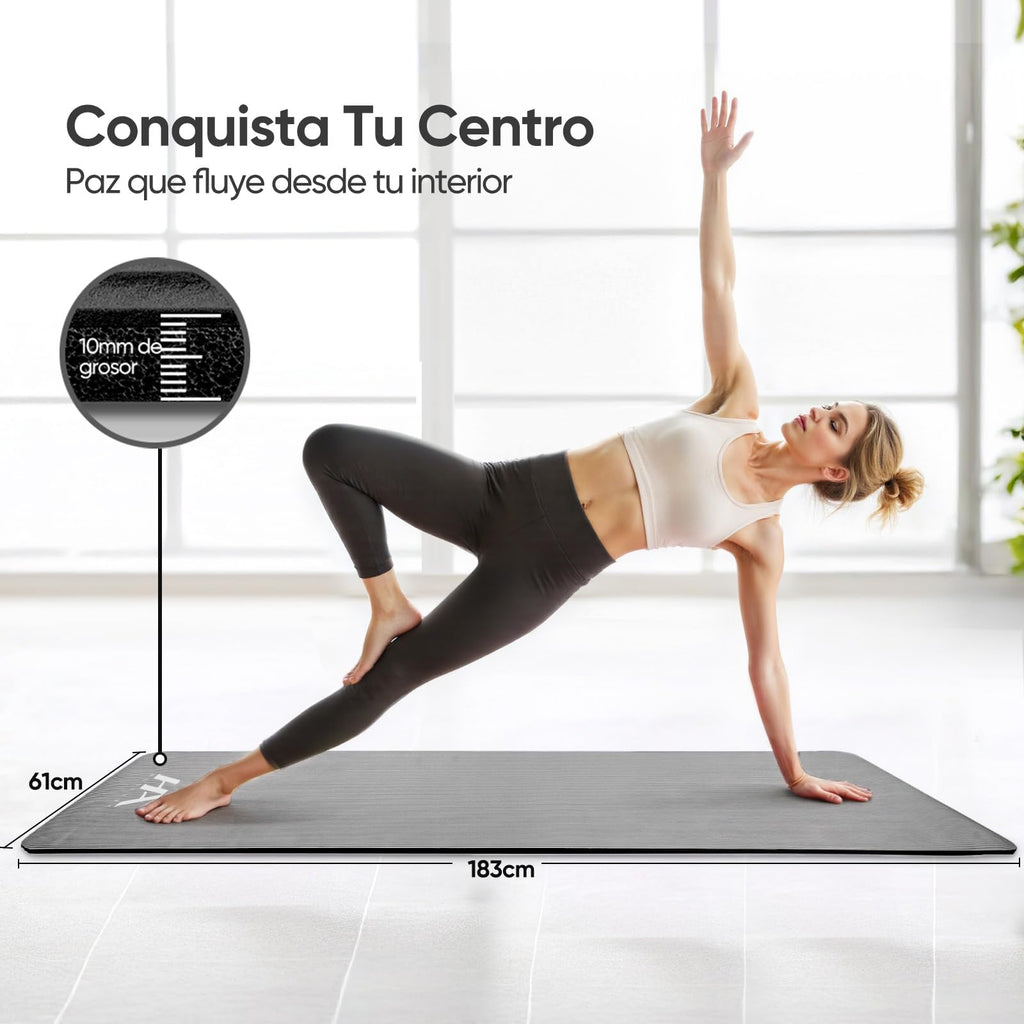 Tapete Yoga,Tapete para Ejercicio Grueso 10 mm, 183x61 cm Antideslizante NBR Pilates, para Yoga,Pilates, Estiramientos y Entrenamiento en Casa o Gimnasio