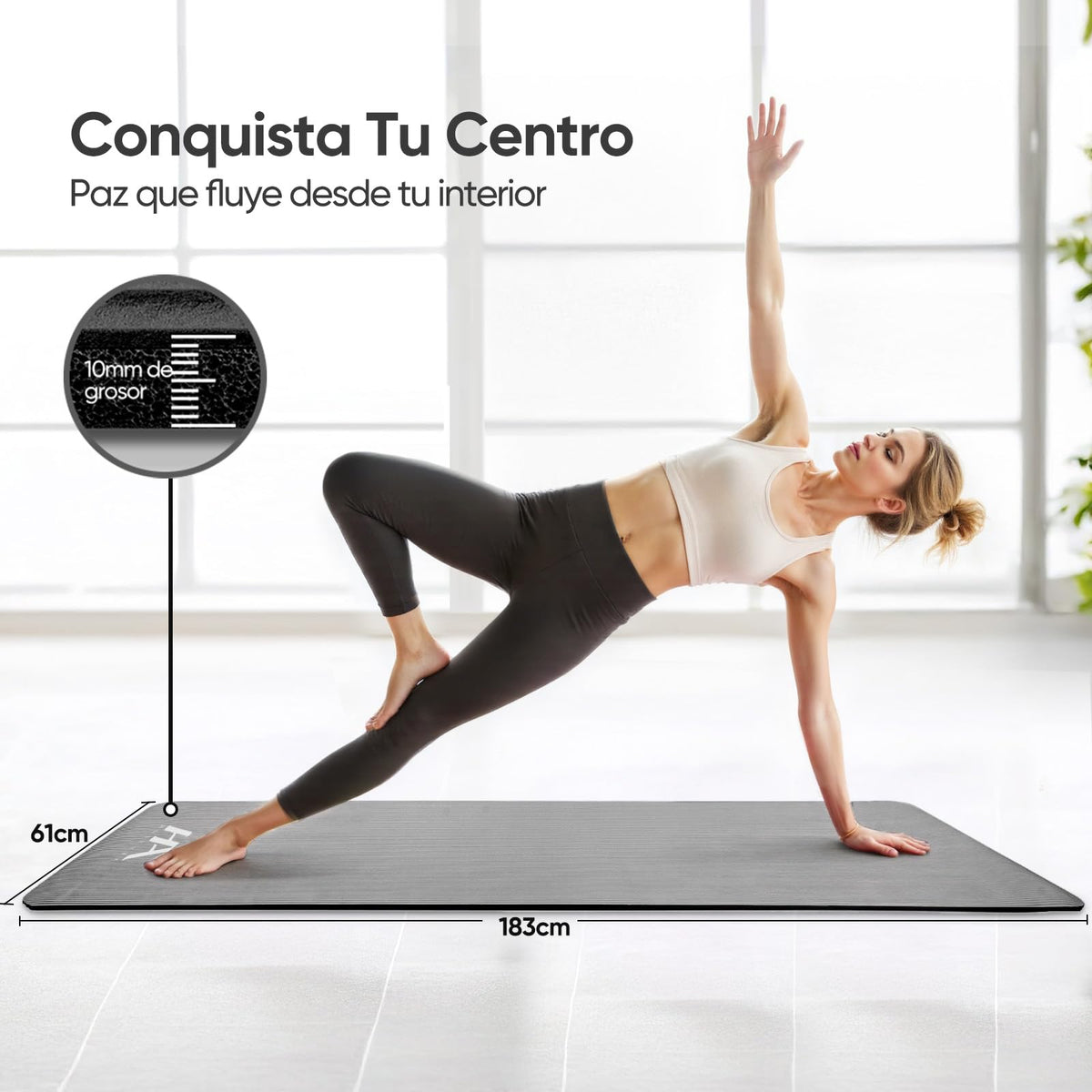 Tapete Yoga,Tapete para Ejercicio Grueso 10 mm, 183x61 cm Antideslizante NBR Pilates, para Yoga,Pilates, Estiramientos y Entrenamiento en Casa o Gimnasio